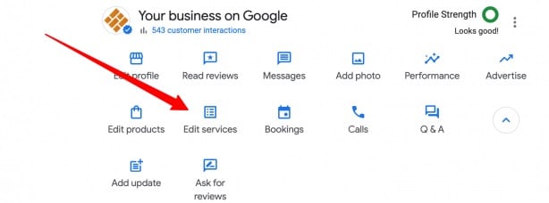 Google Business Profile Dashboard Service Selection