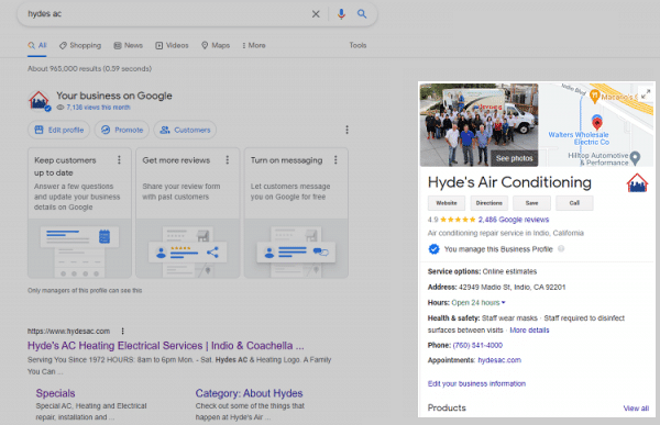 Screenshot of a Google desktop search showing a knowledge panel for Hyde's AC